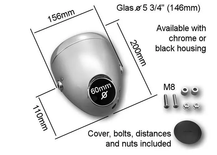 DAYTONA 5.75" VINTAGE HEADLIGHT WITH GAUGE HOLE BLACK
