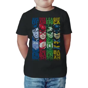 DC Comics Justice League Stripped Official Kid's T-Shirt (Black)
