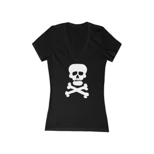 Demon Skull Women's Jersey Short Sleeve Deep V-Neck Tee