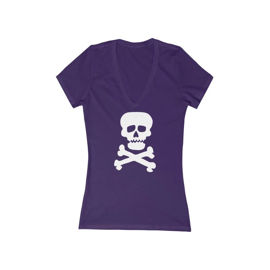 Demon Skull Women's Jersey Short Sleeve Deep V-Neck Tee