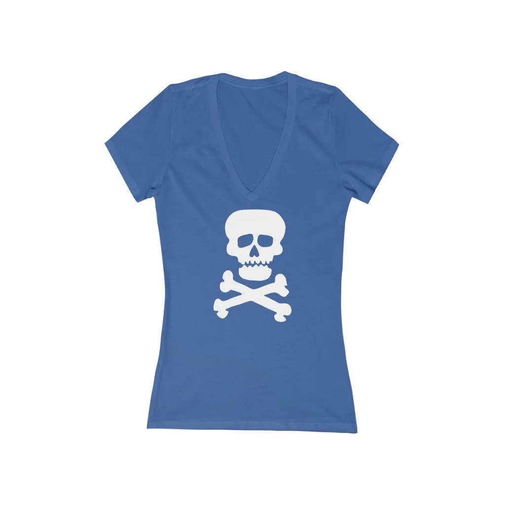 Demon Skull Women's Jersey Short Sleeve Deep V-Neck Tee