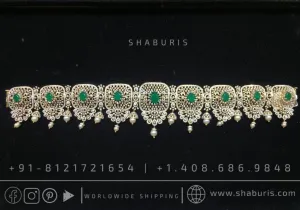 Diamond vaddanam Gold Plated jewelry Indian ,925 silver jewelry,lyte weight Indian Bridal,Indian Wedding Jewelry-SHABURIS