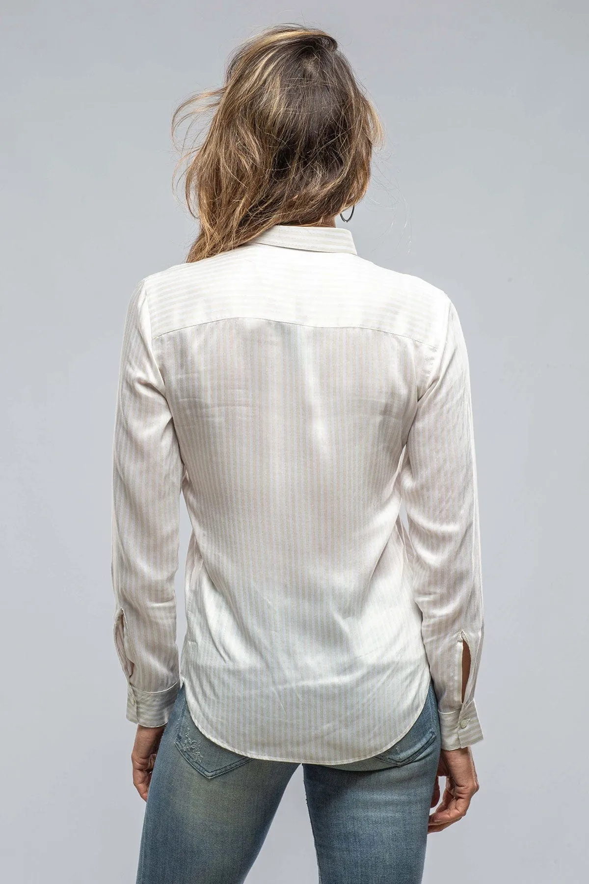 Diana Ruffle Front Stripe Shirt In Beige/White