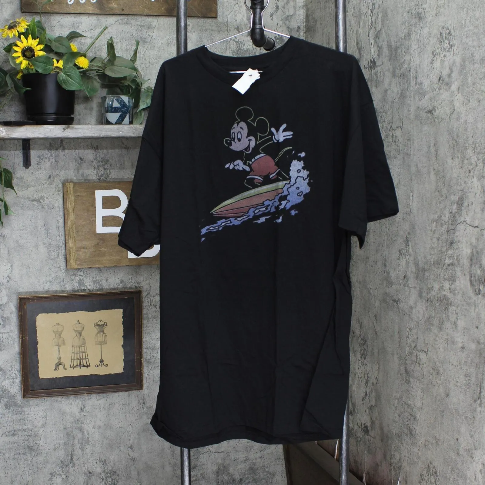 Disney Big Classic Mickey SURF Mens Tops Short Sleeve Tee Shirt Black 3XL Tall
