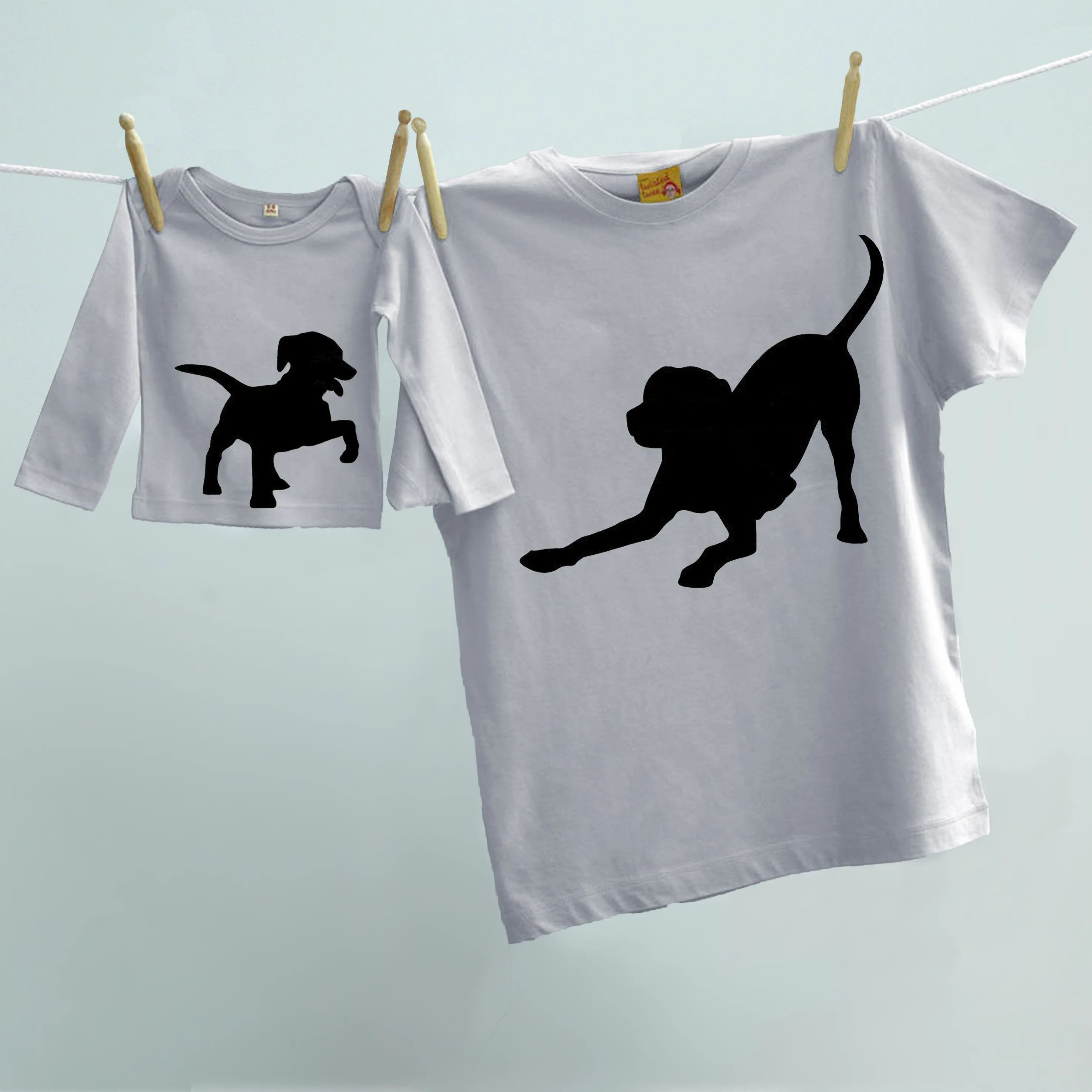 Dog and two puppies matching set for dad and twins or siblings