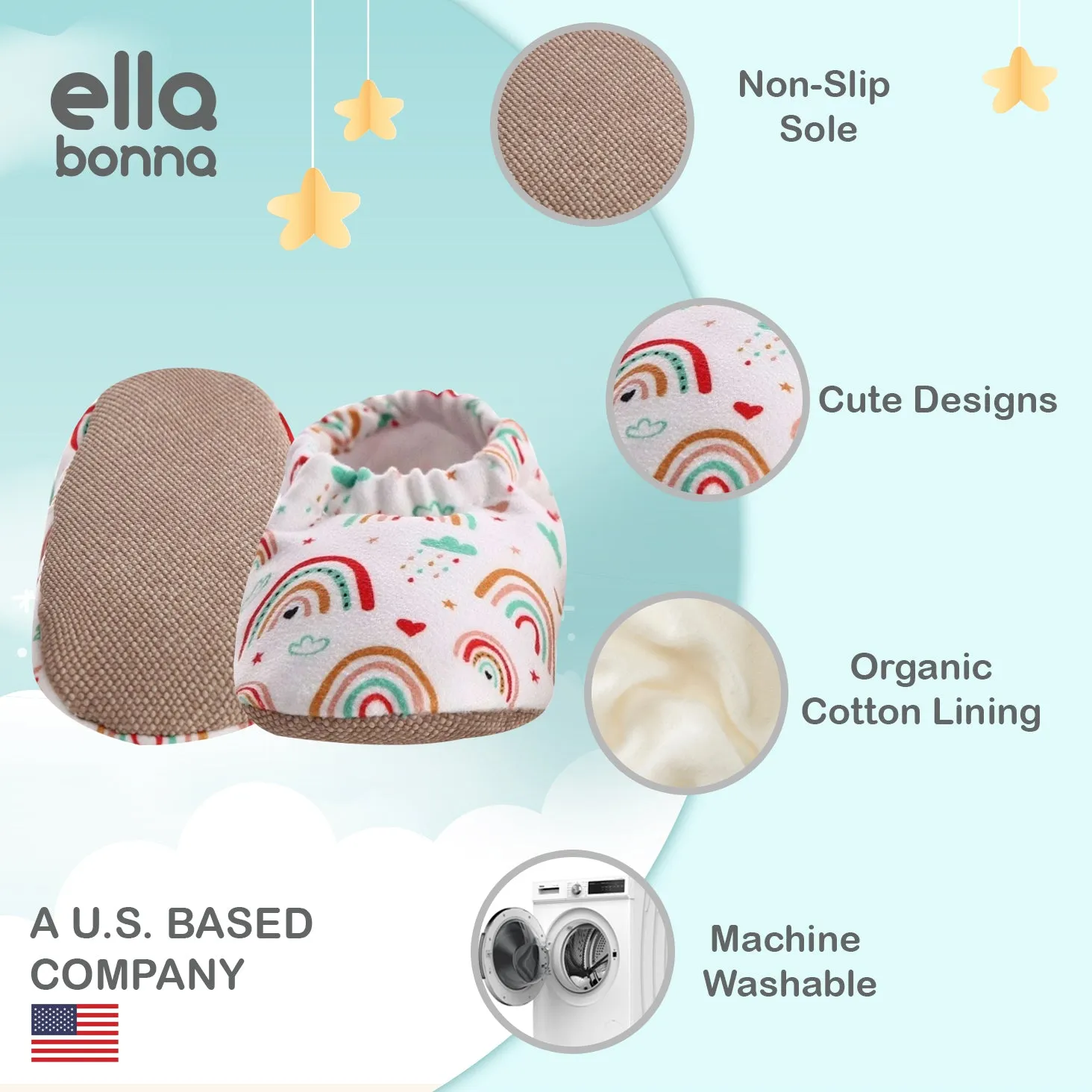 Ella Bonna Non-Slip Sole Cute Dog Patterned Baby Booties, Home Boot Slippers Nursery Shoes
