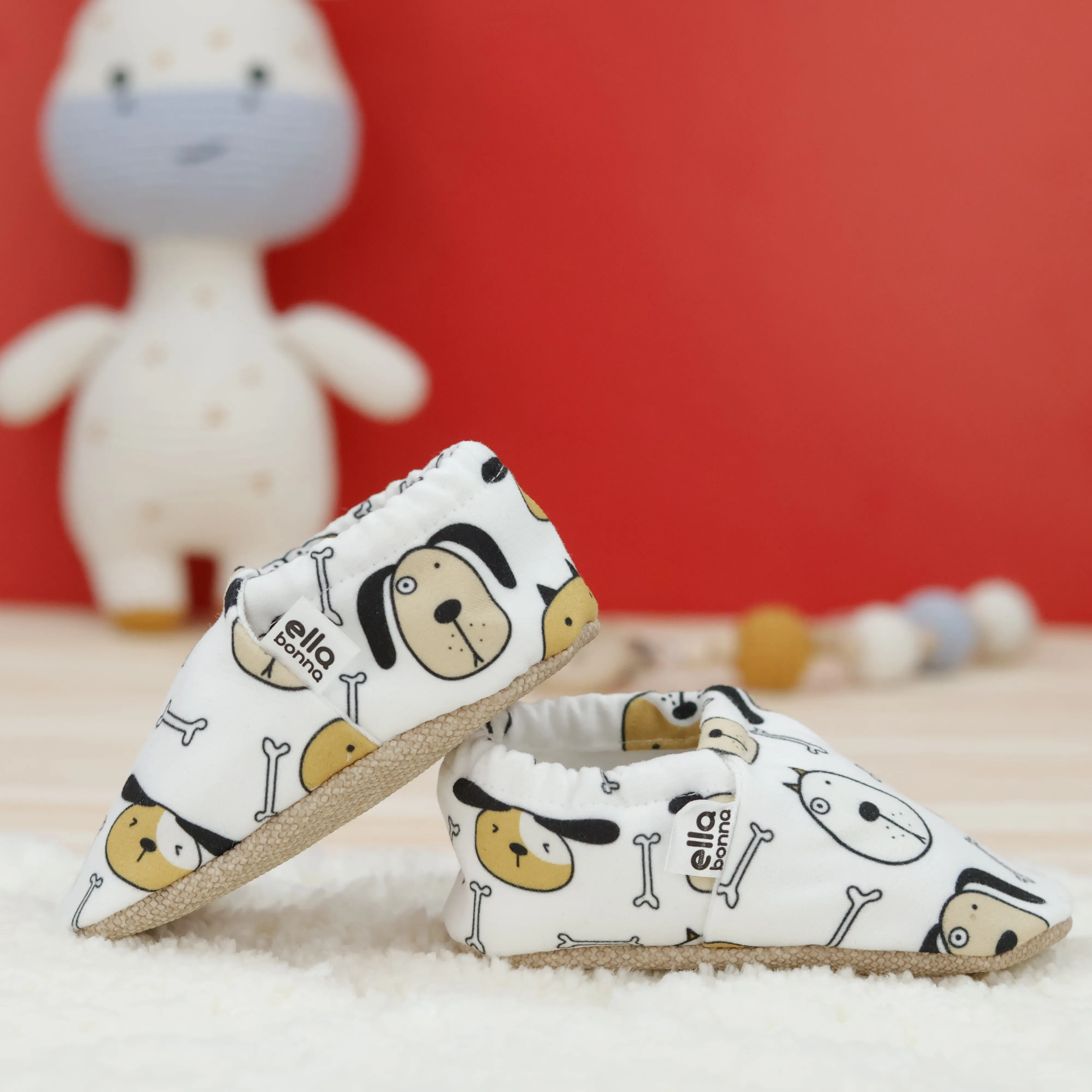 Ella Bonna Non-Slip Sole Cute Dog Patterned Baby Booties, Home Boot Slippers Nursery Shoes
