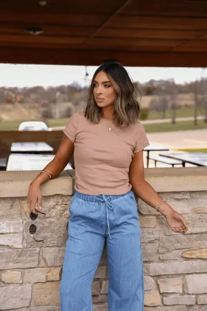 Everyday Cozy Ribbed Short Sleeve T-Shirt- Taupe
