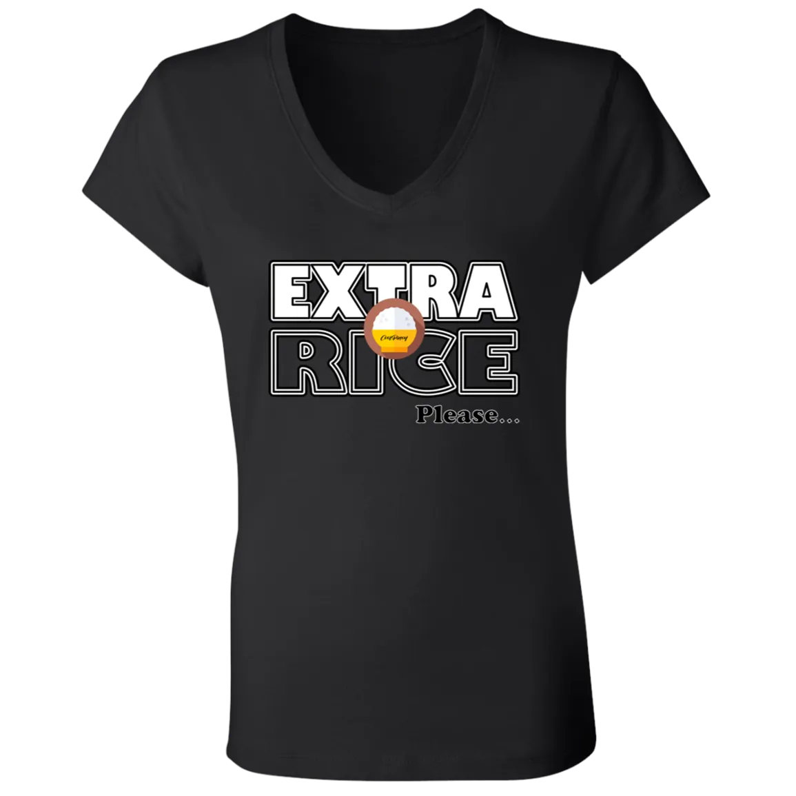 Extra Rice Please Ladies Jersey V-Neck T-Shirt