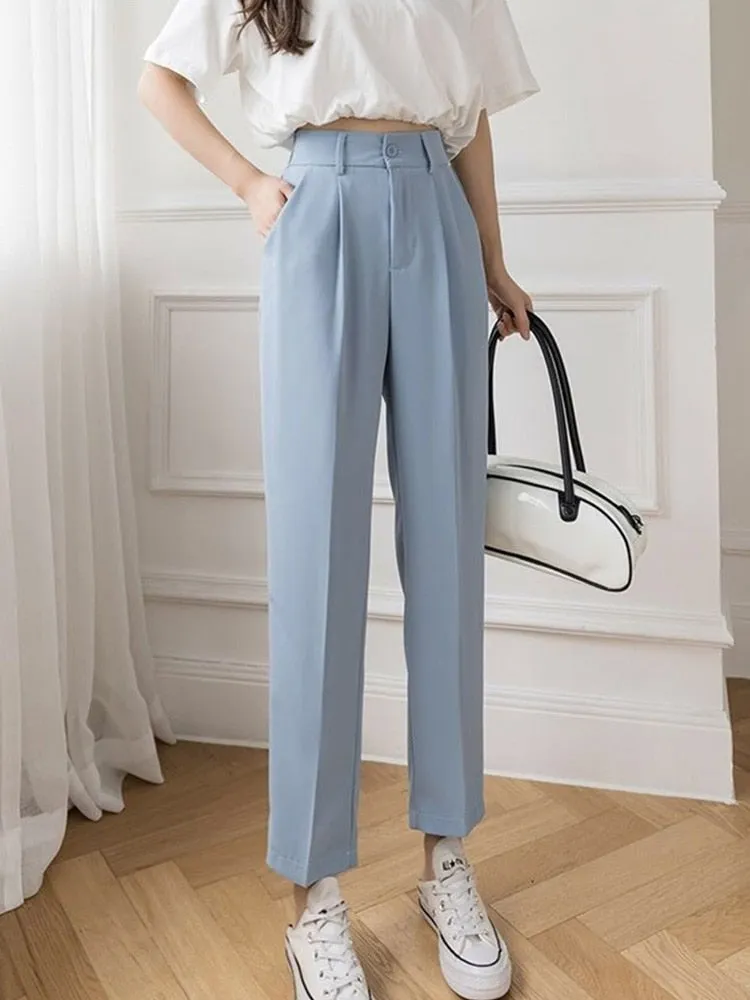 Fall Outfits Women Korean Style Casual High Waist Office Ladies Elegant Pants Black Straight Suit Pants Trousers Y2k Streetwear