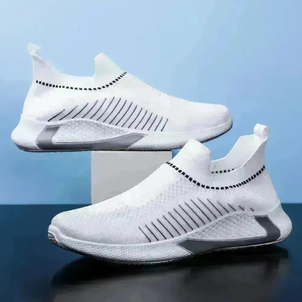 Fashion Mesh Sock Shoes With Striped Design Men Outdoor Breathable Slip-on Sneakers Casual Lightweight Running Sports Shoes