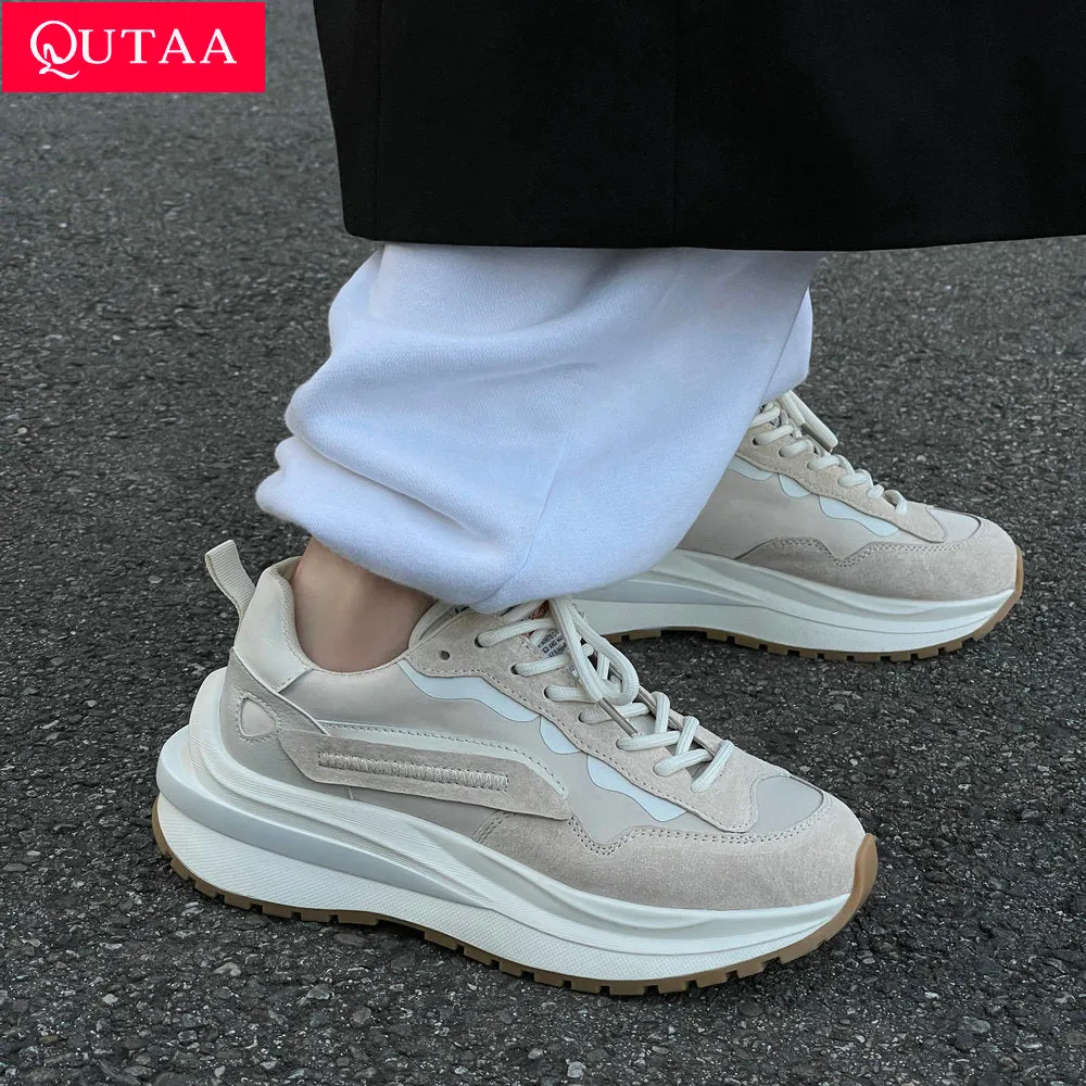 Fashion Women Genuine Leather Sneakers Mixed Platform