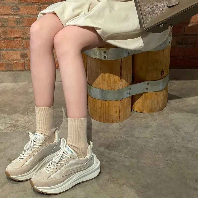 Fashion Women Genuine Leather Sneakers Mixed Platform