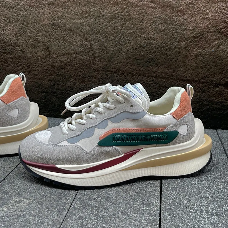 Fashion Women Genuine Leather Sneakers Mixed Platform