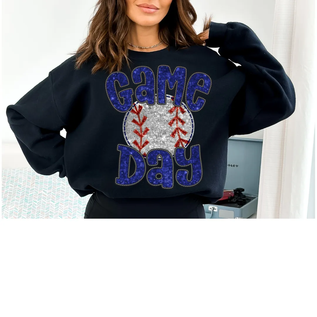 FAUX Sequin Game Day Baseball Blue