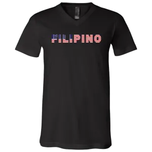 Filipino with US Flag Embedded Unisex Jersey V-Neck T-Shirt