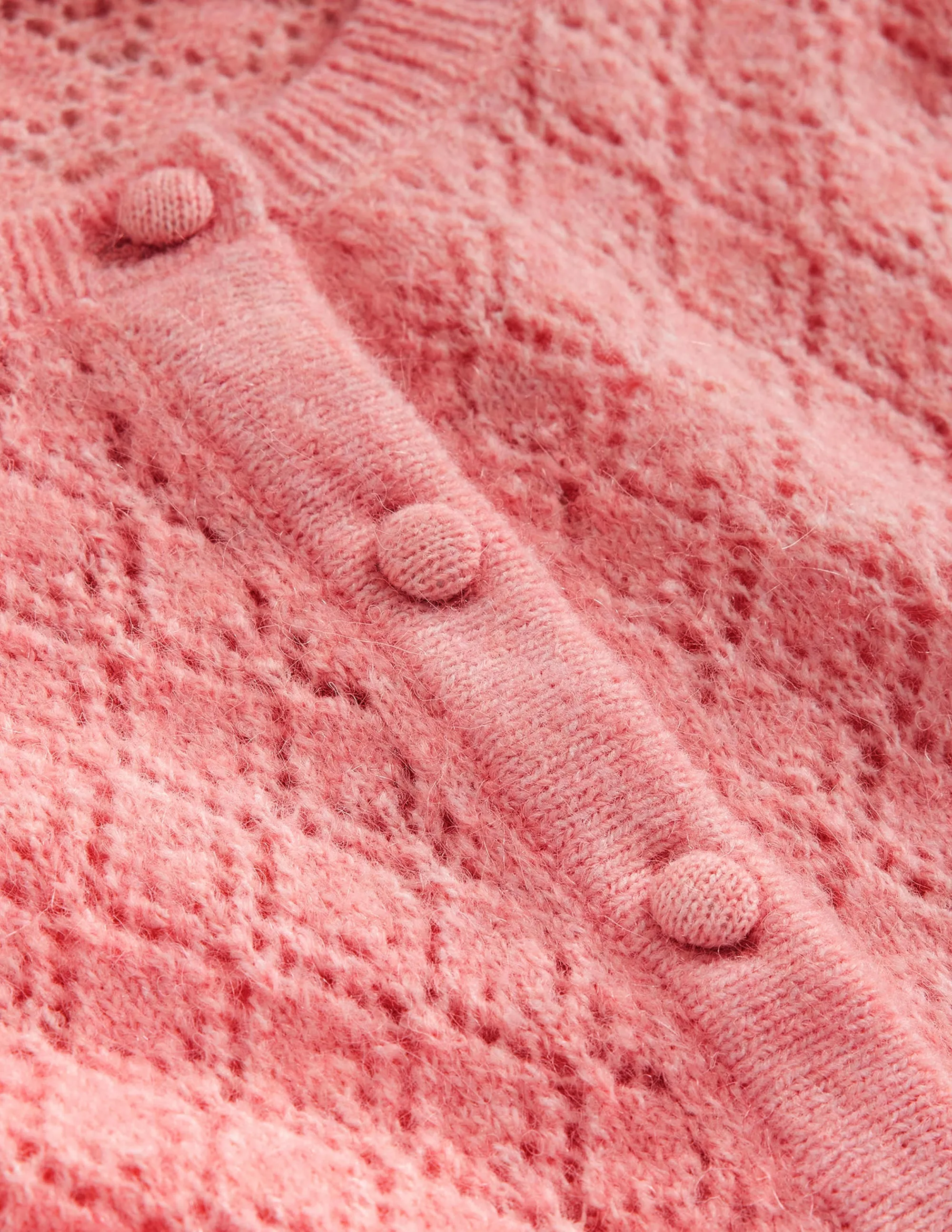 Flauschiger Henley-Pointelle-Pullover-Dahlienrosa