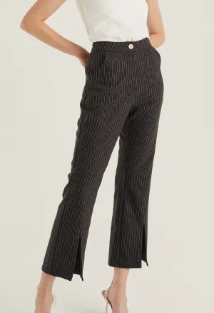 Front Slit Striped Smart Trousers