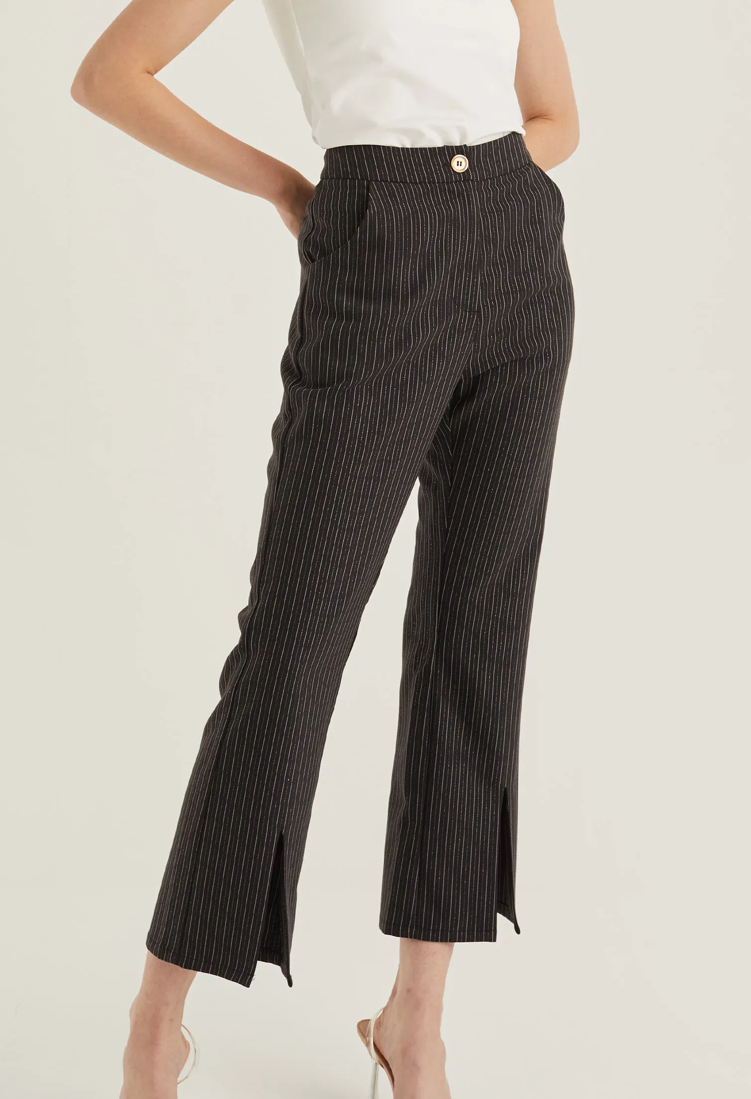 Front Slit Striped Smart Trousers