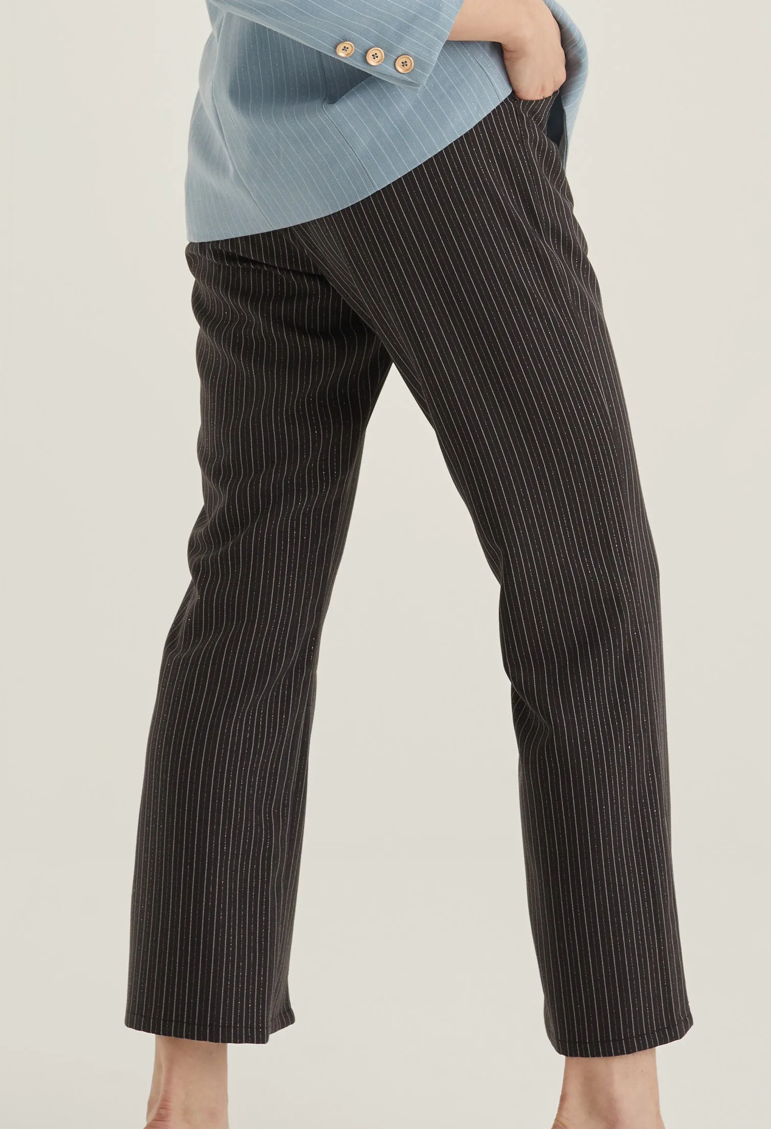 Front Slit Striped Smart Trousers
