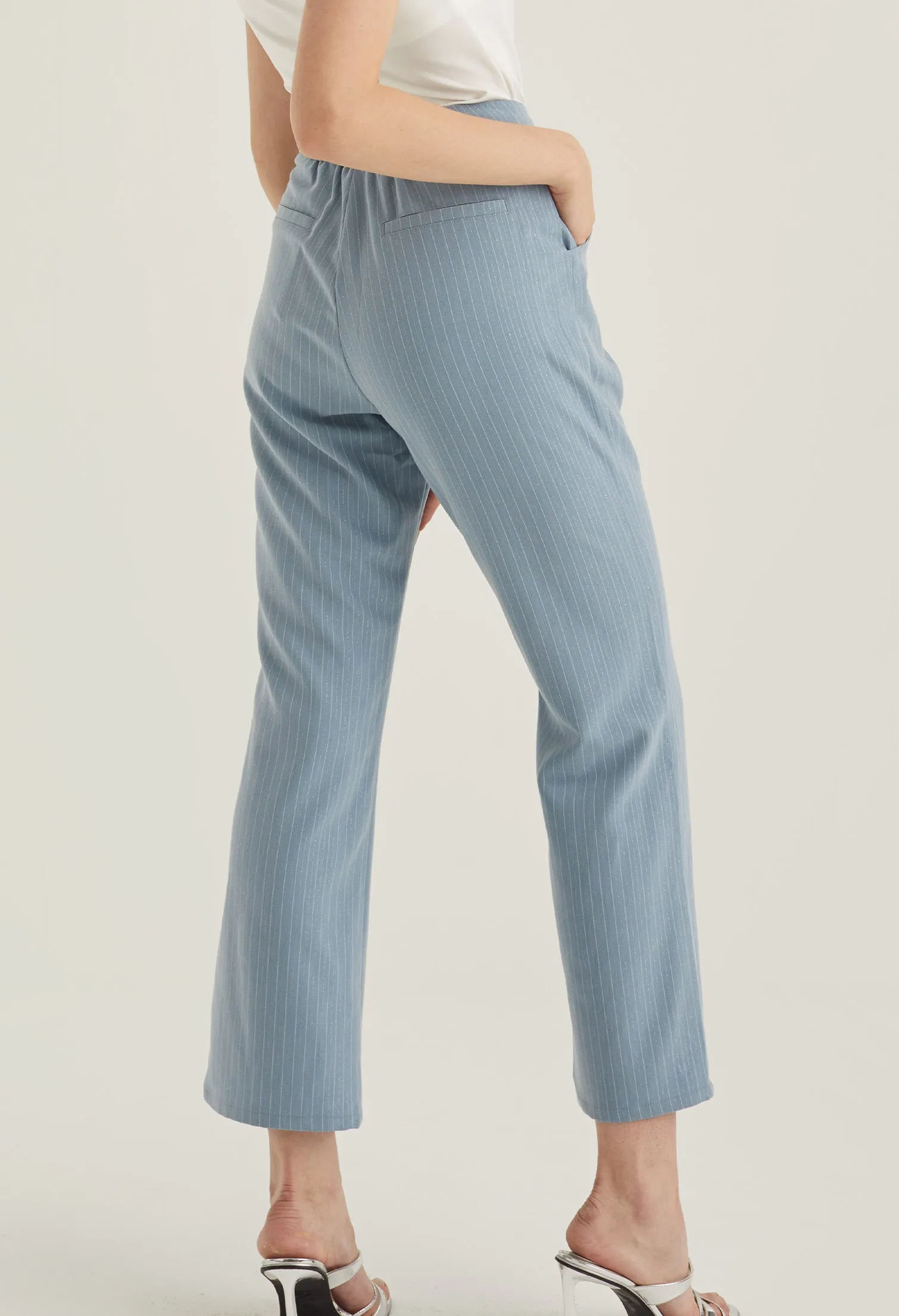 Front Slit Striped Smart Trousers