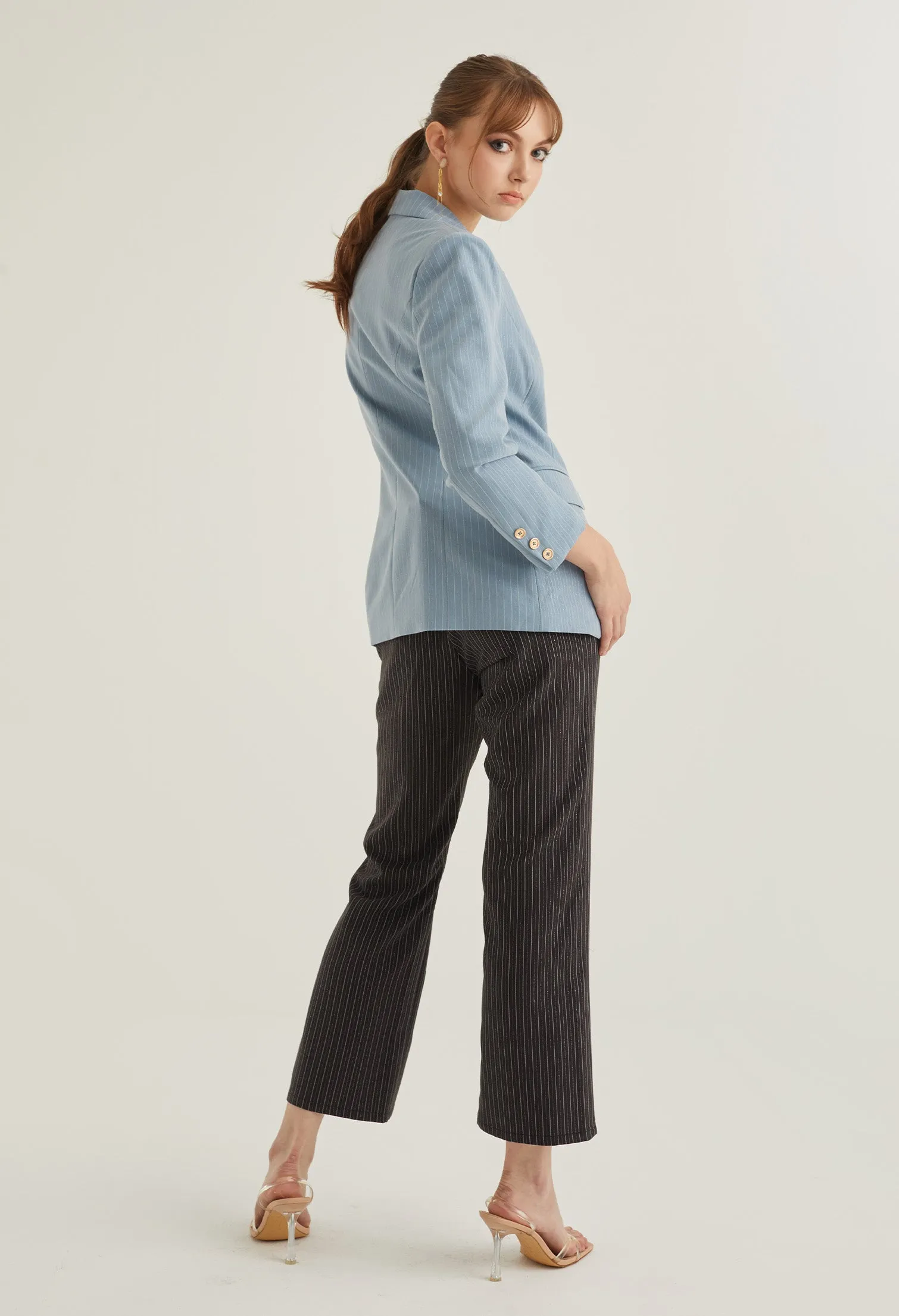 Front Slit Striped Smart Trousers