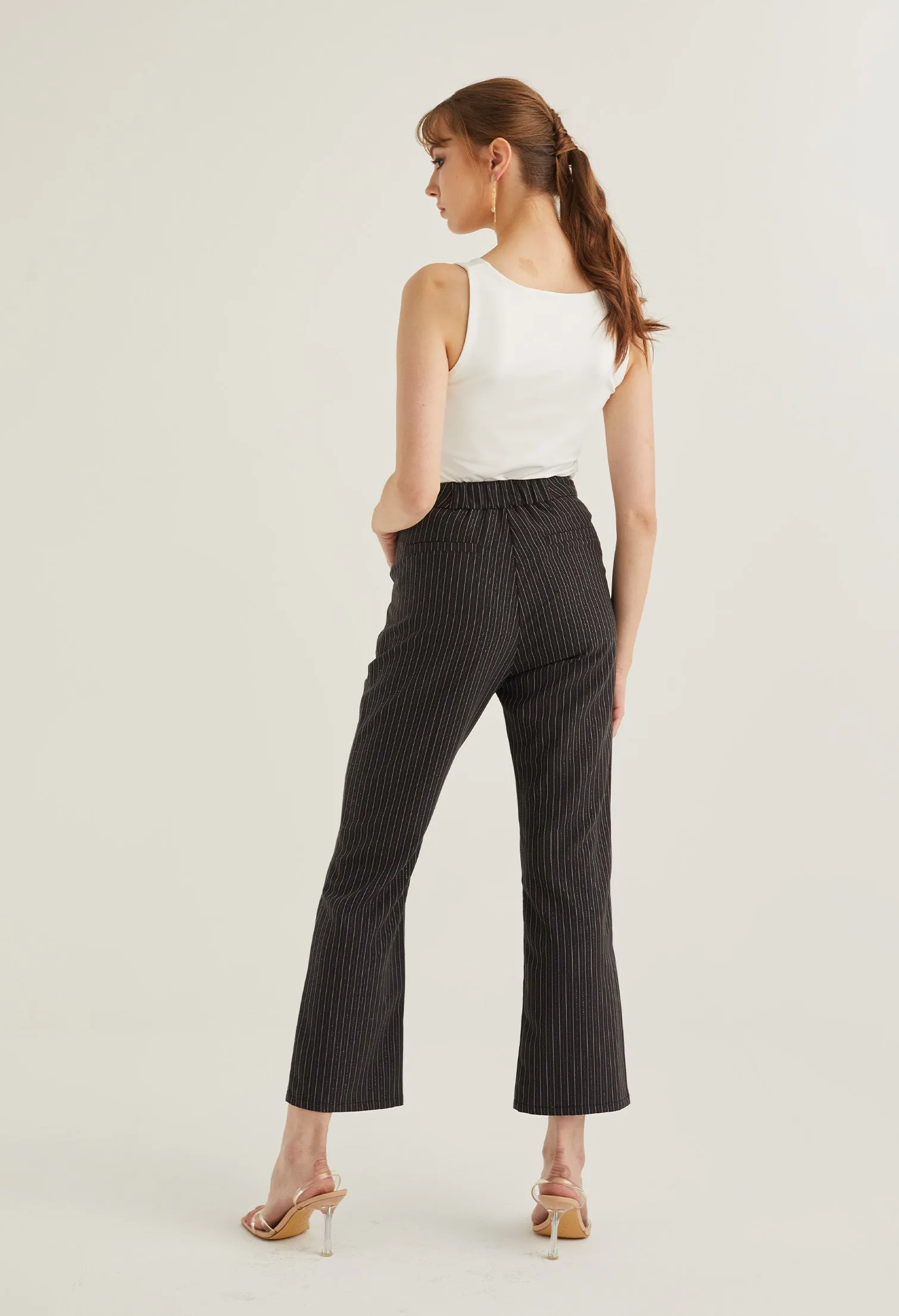 Front Slit Striped Smart Trousers