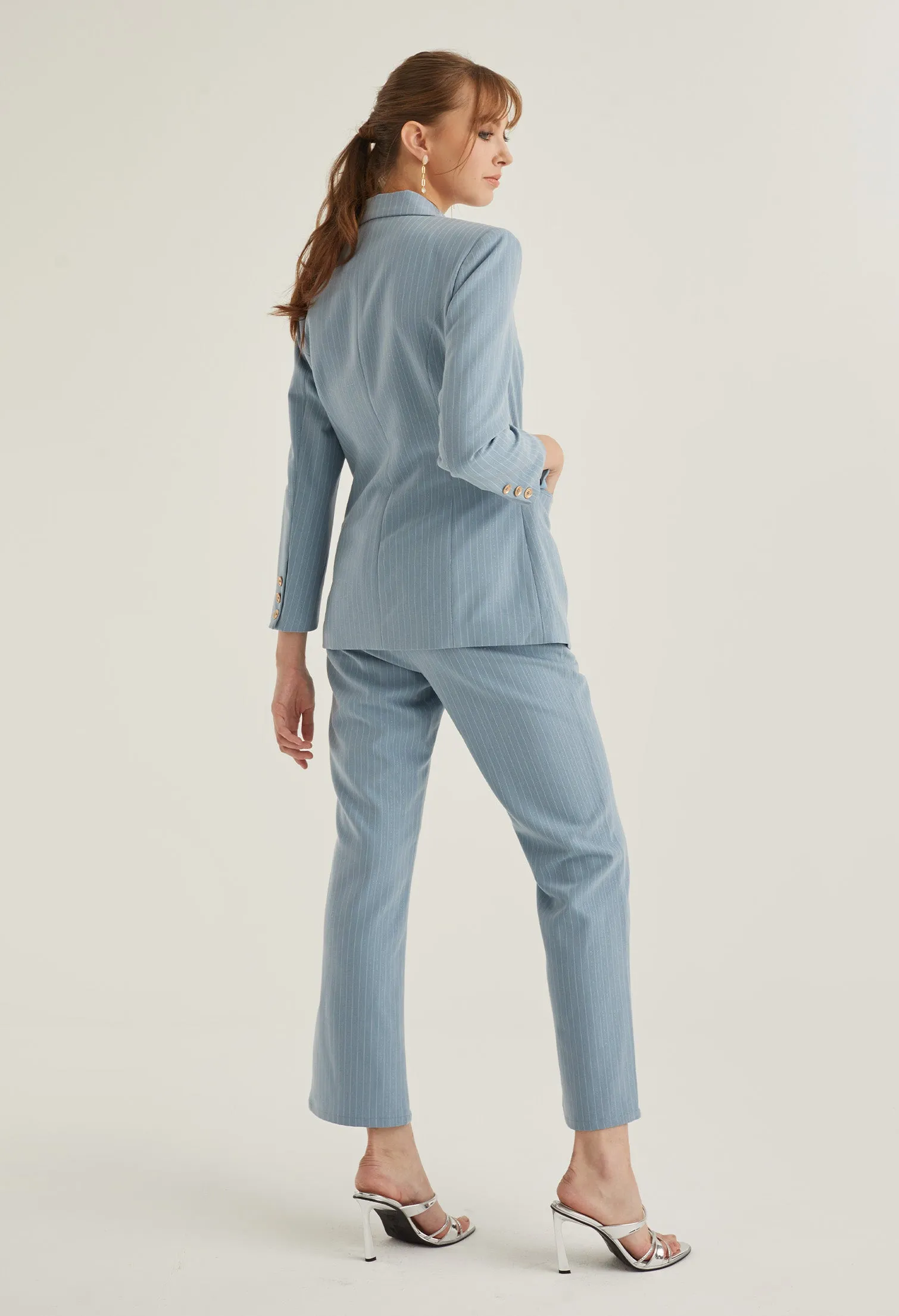 Front Slit Striped Smart Trousers