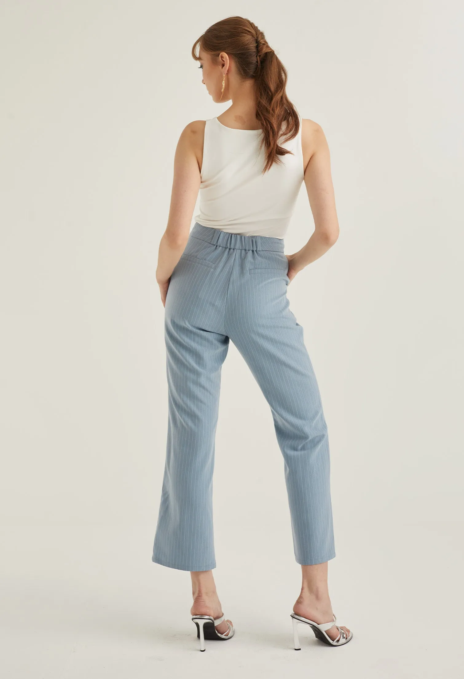 Front Slit Striped Smart Trousers