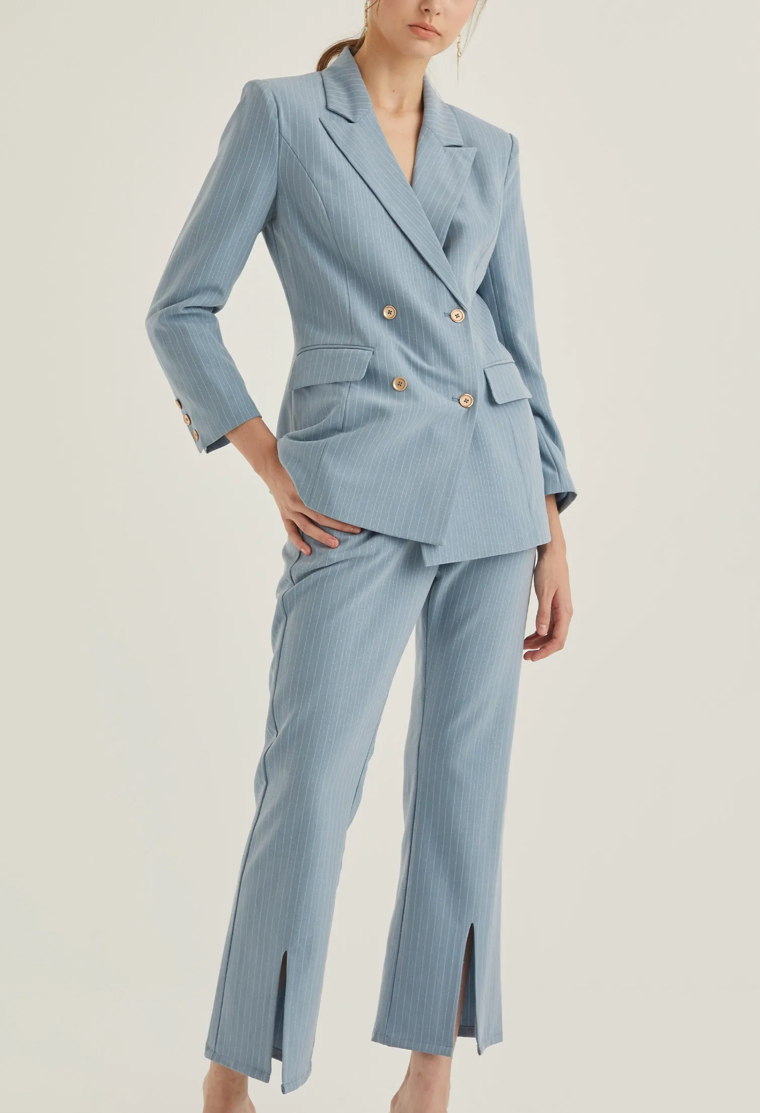 Front Slit Striped Smart Trousers