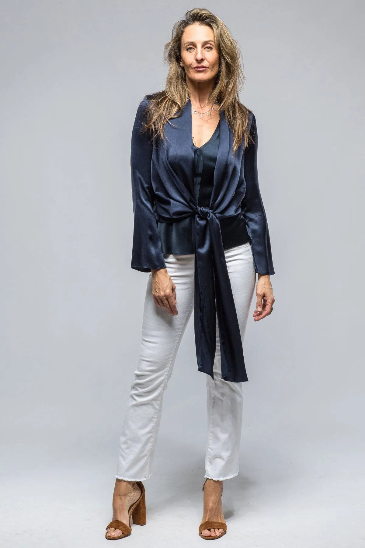 Frontward Wrap Blouse In Navy