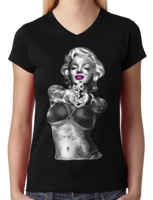 Gangster Marilyn Monroe Junior Ladies V-neck T-shirt