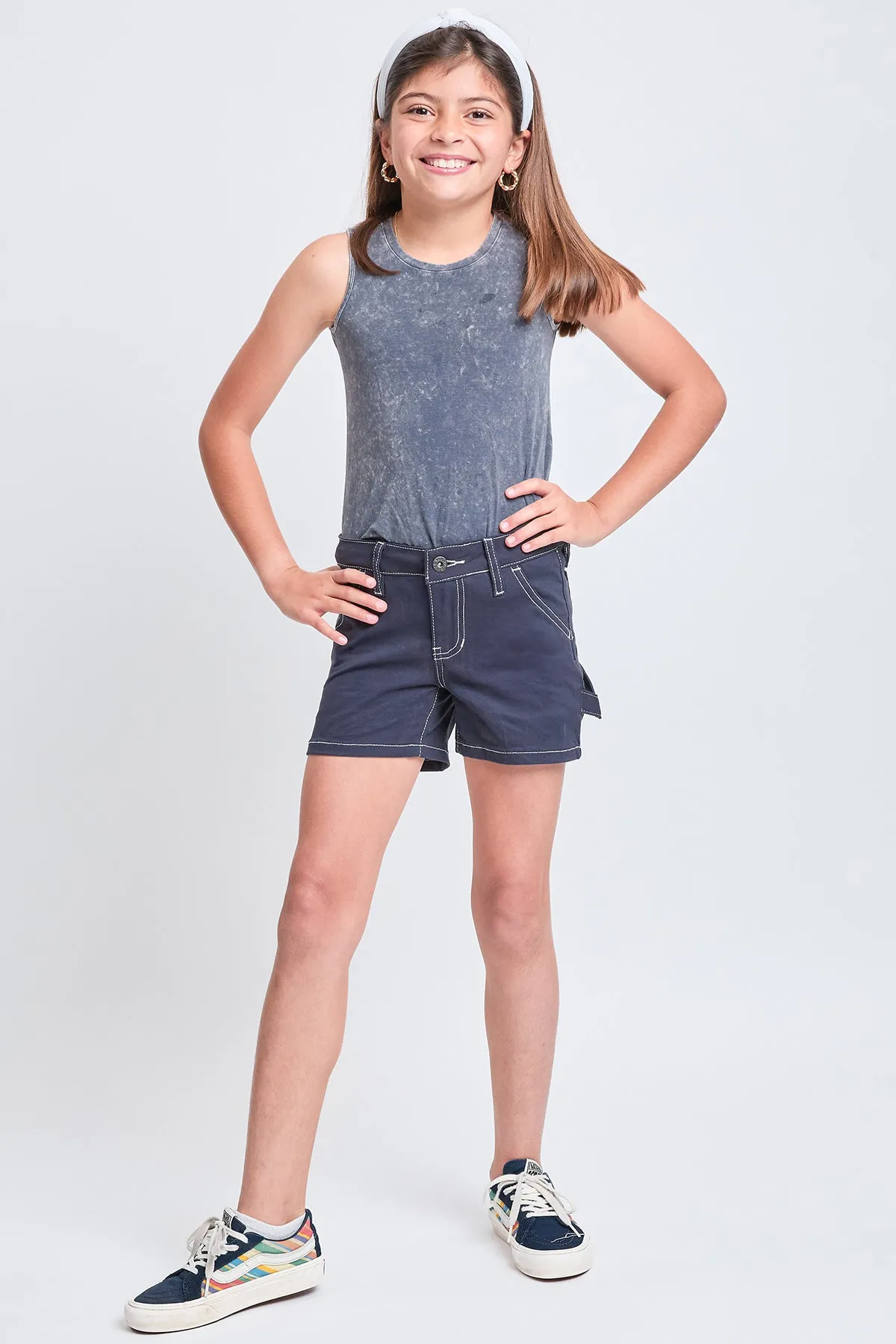 Girls Contrast Stitch Carpenter Shorts, Pack of 12