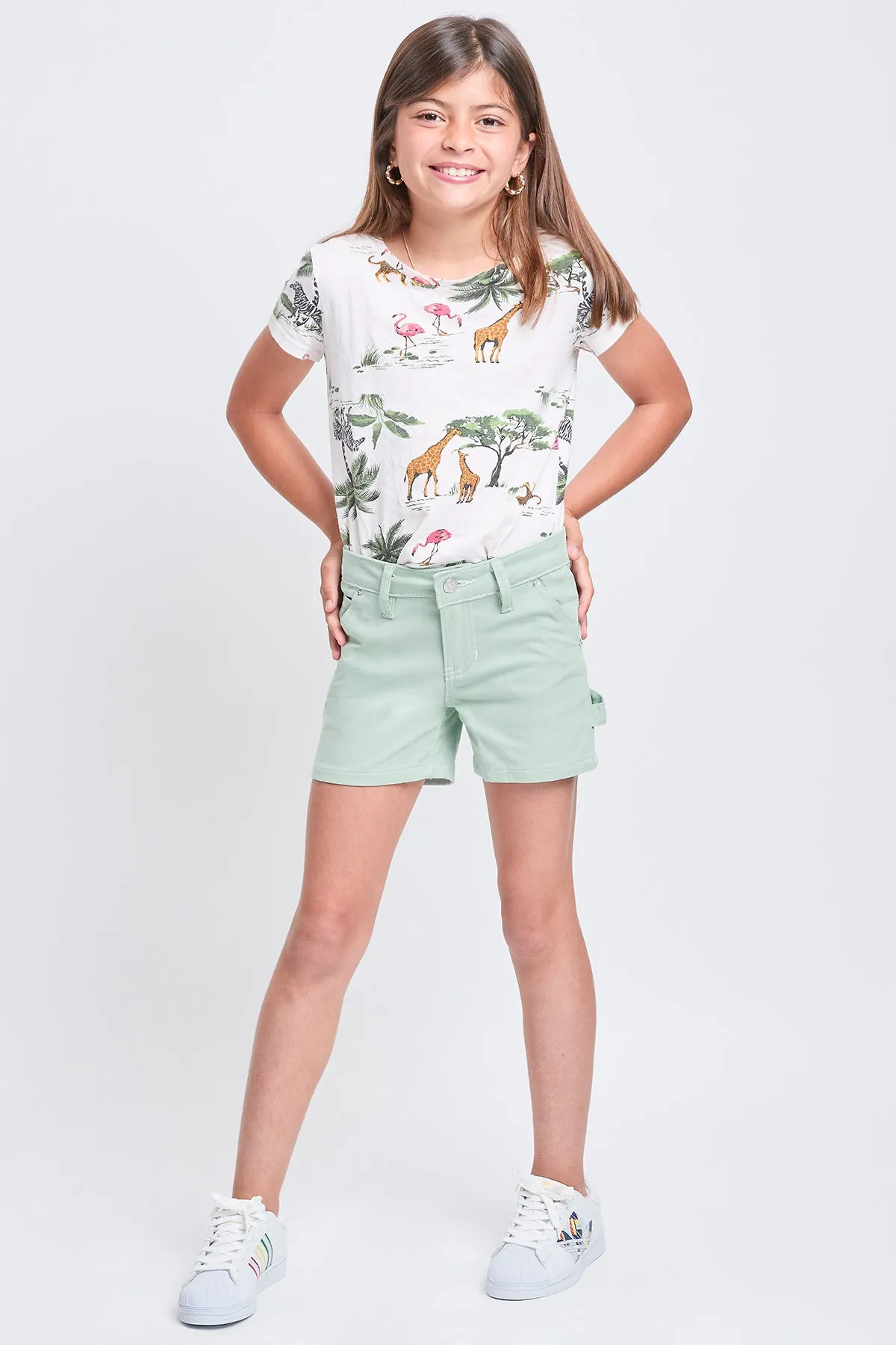 Girls Contrast Stitch Carpenter Shorts, Pack of 12