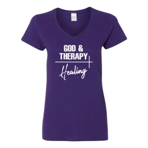 God & Therapy Inspirational V-neck T-Shirt
