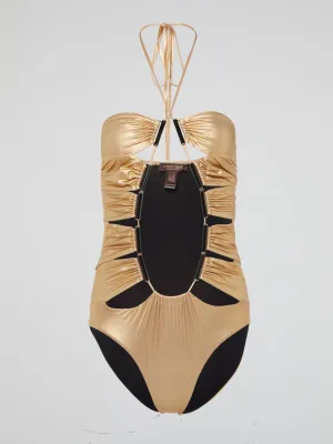Gold Halter Neck Swimwear