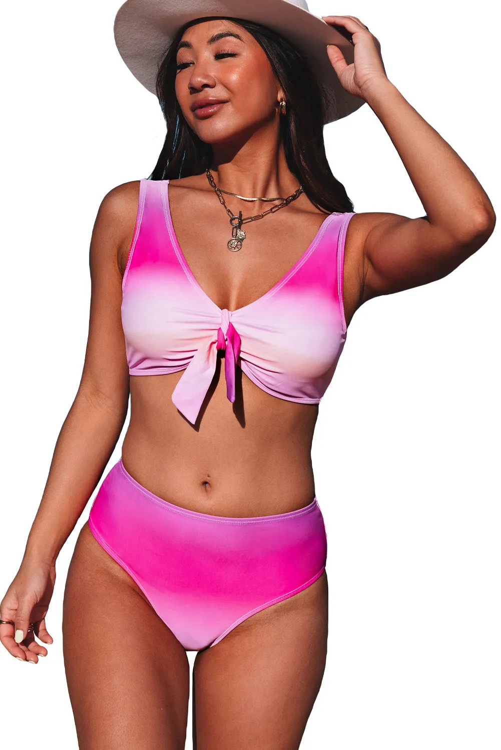 Gradient Knotted Bikini Swimsuit