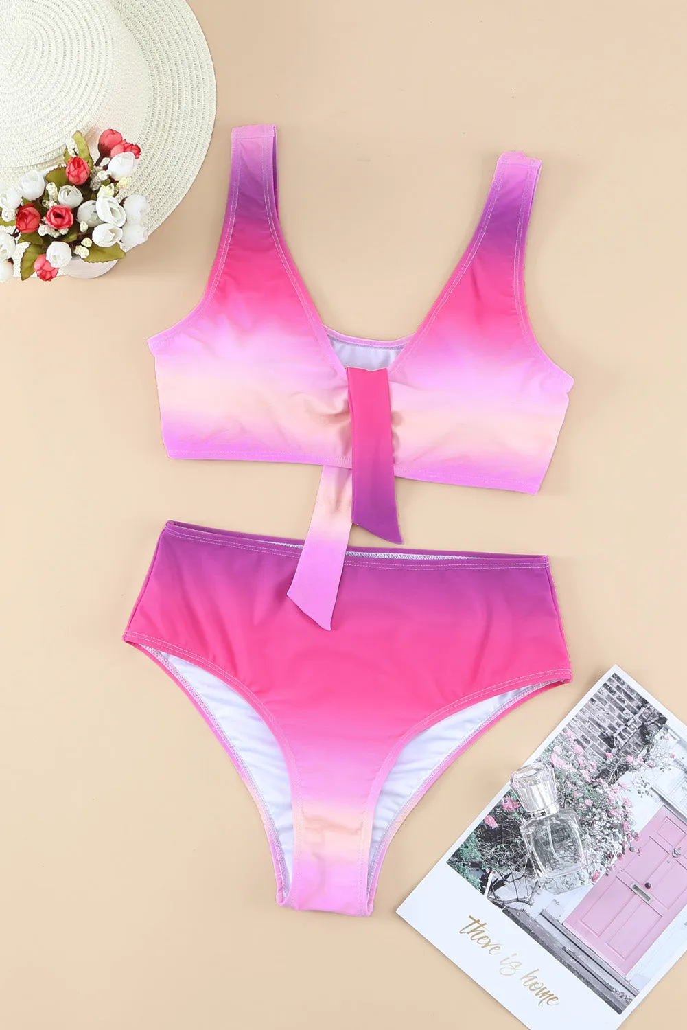 Gradient Knotted Bikini Swimsuit