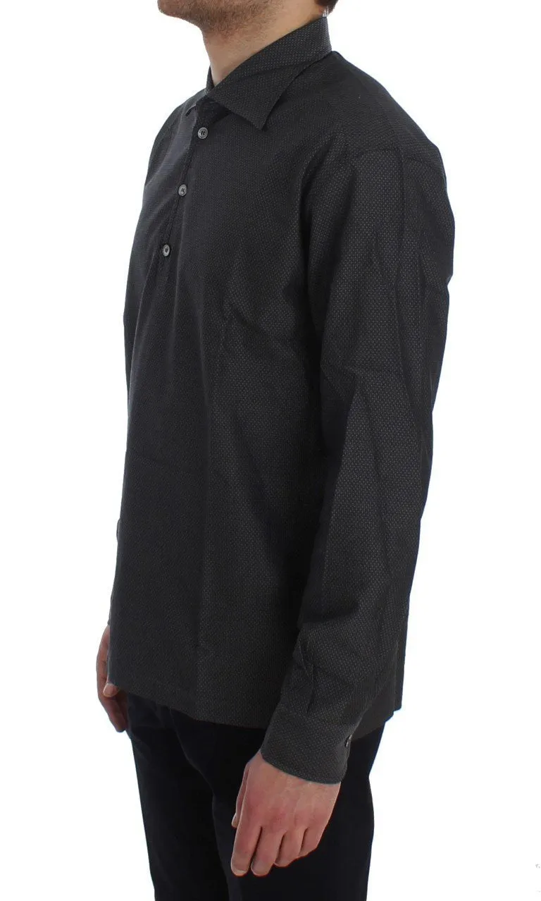 Gray Button Collar Cotton Shirt