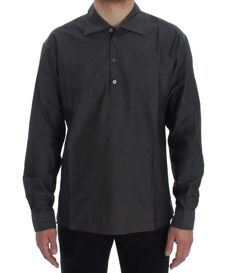 Gray Button Collar Cotton Shirt