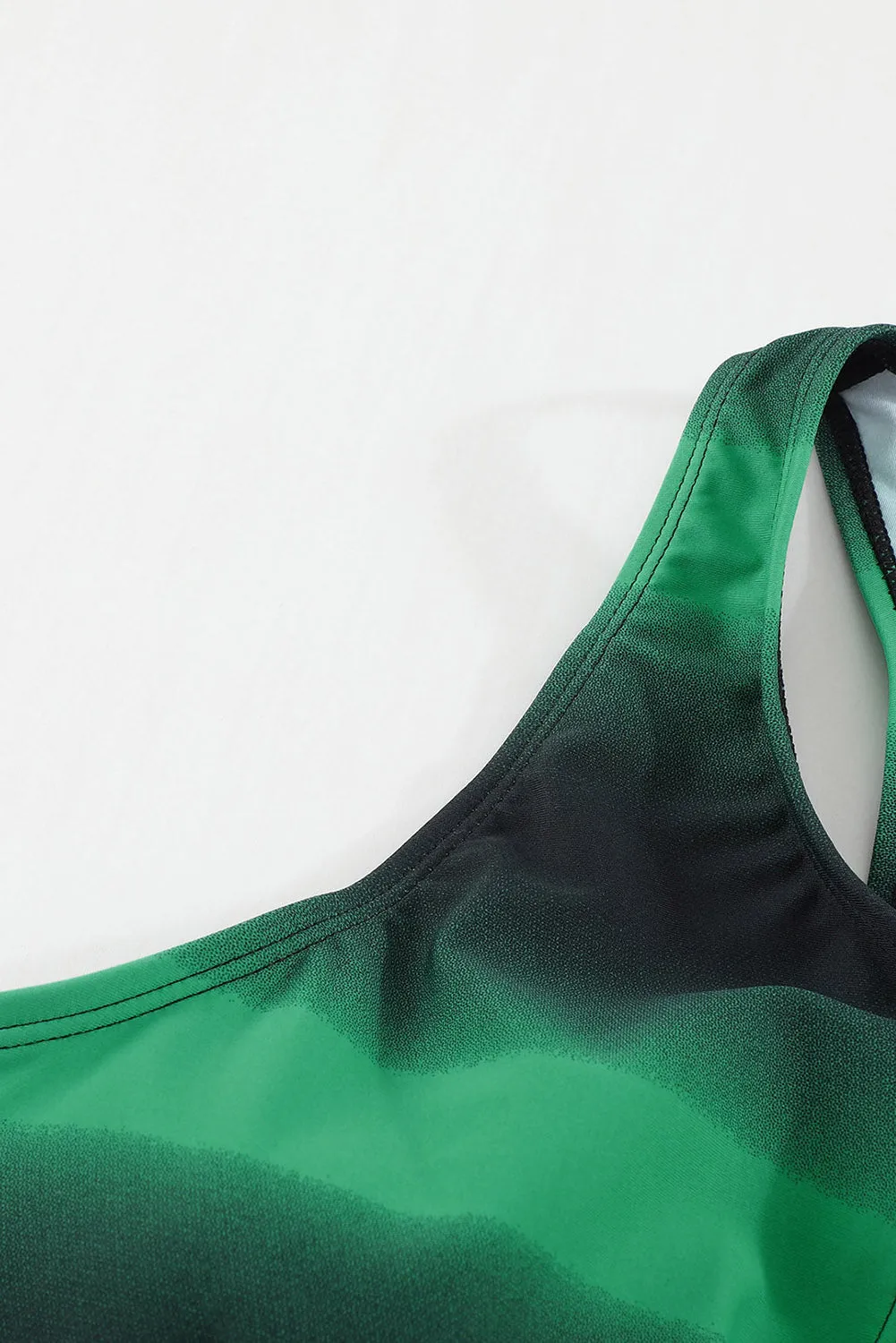 Green Black Ombre Print Racerback Tankini Swimsuit