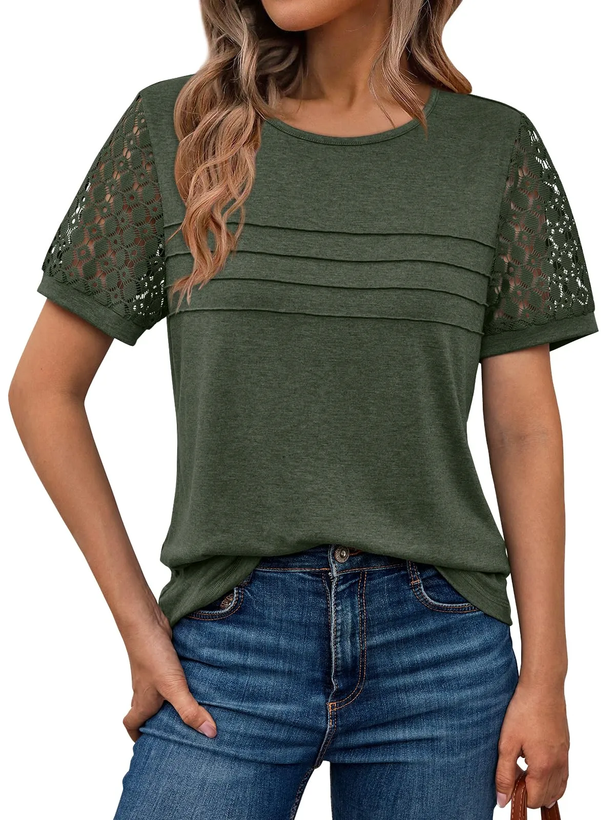 Green up arrow, increased. AUTOMET Women's Short Sleeve Shirts Dressy Lace Summer Tops 2025 Spring Trendy Casual T-Shirts Cute Work Outfits Blouses.
