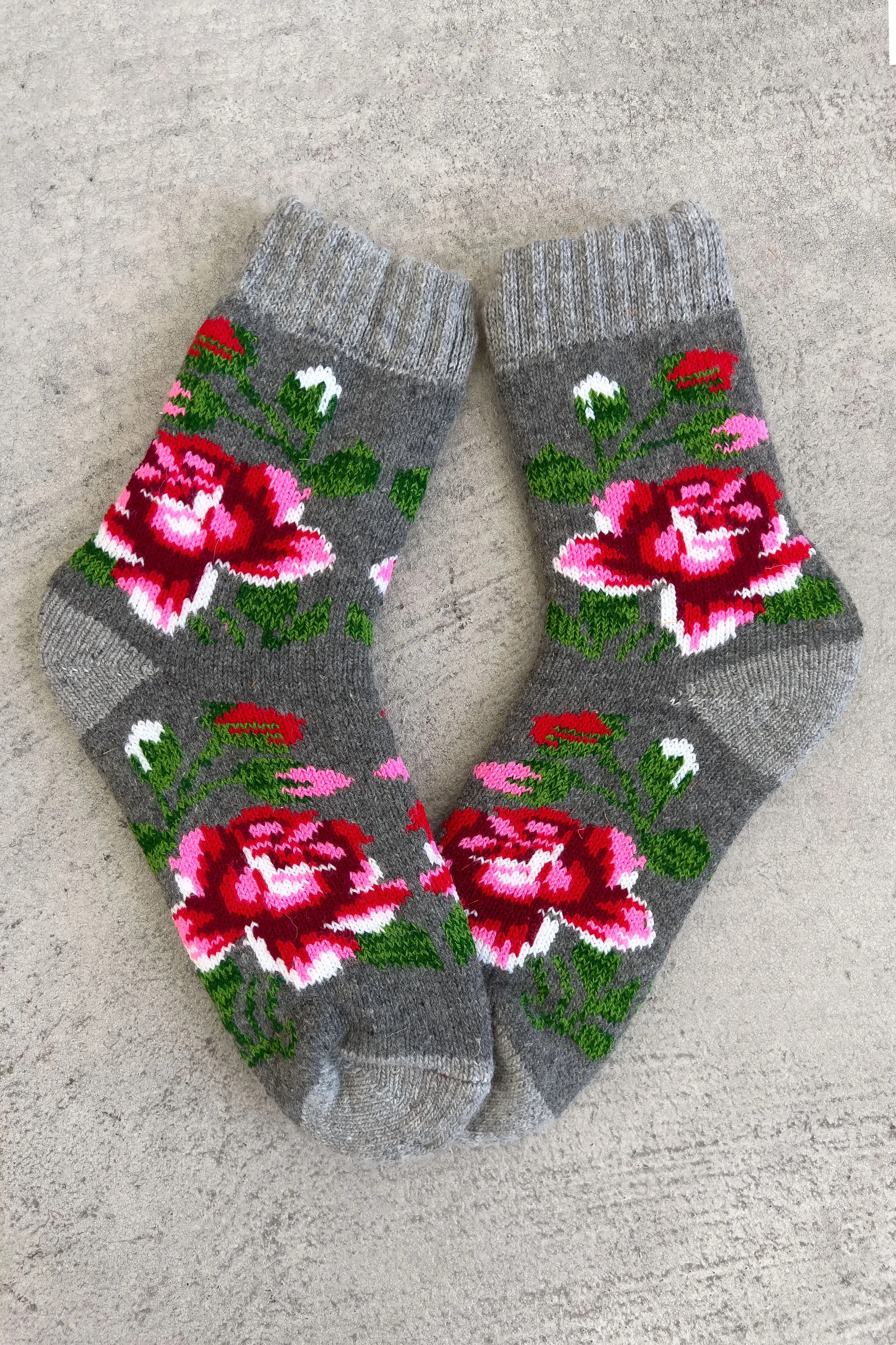Grey Wool Slavic Rose Socks