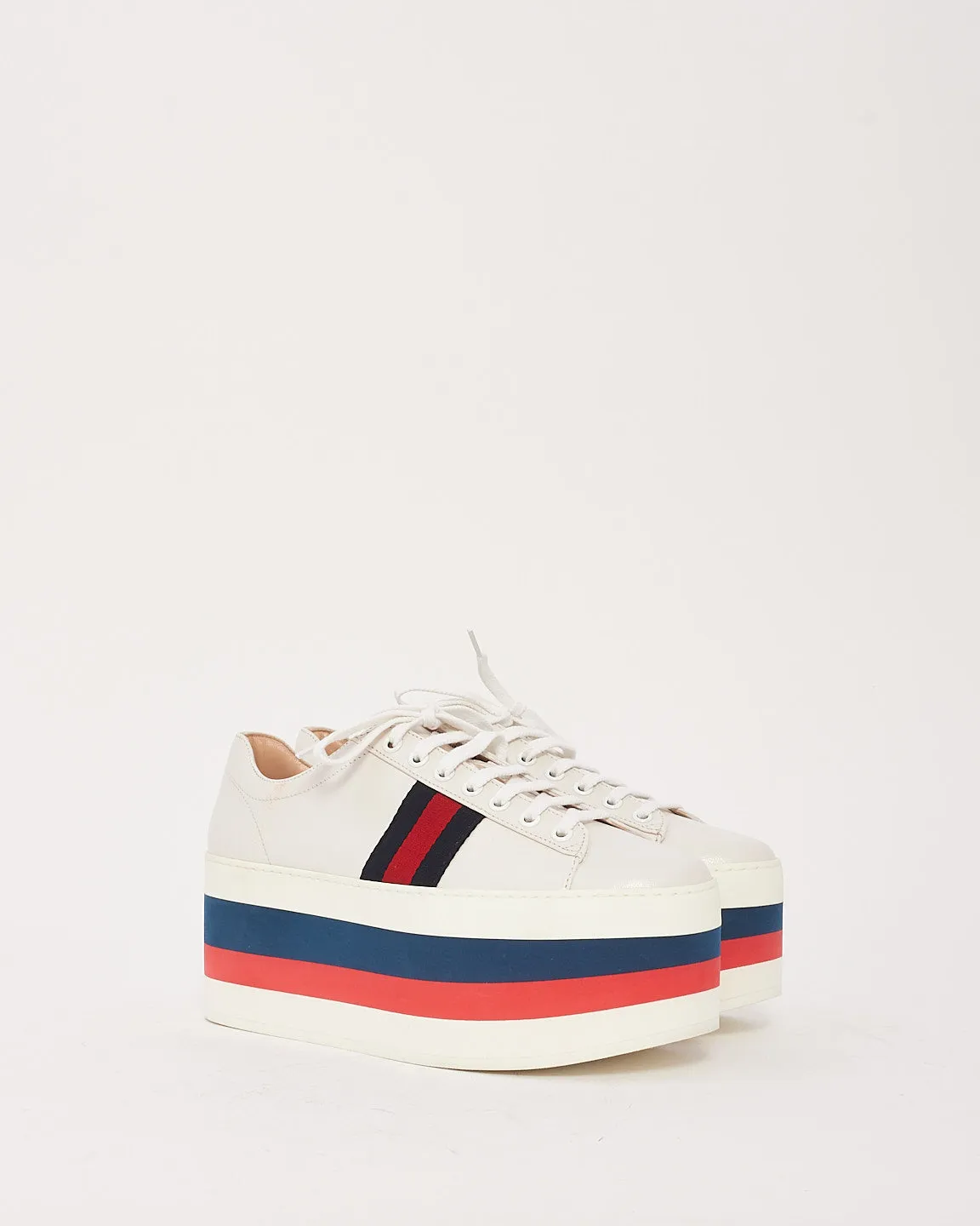 Gucci White Leather Peggy Platform Sneakers - 38