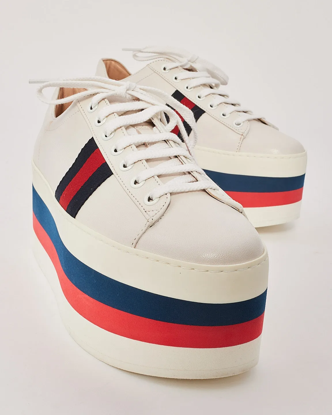 Gucci White Leather Peggy Platform Sneakers - 38