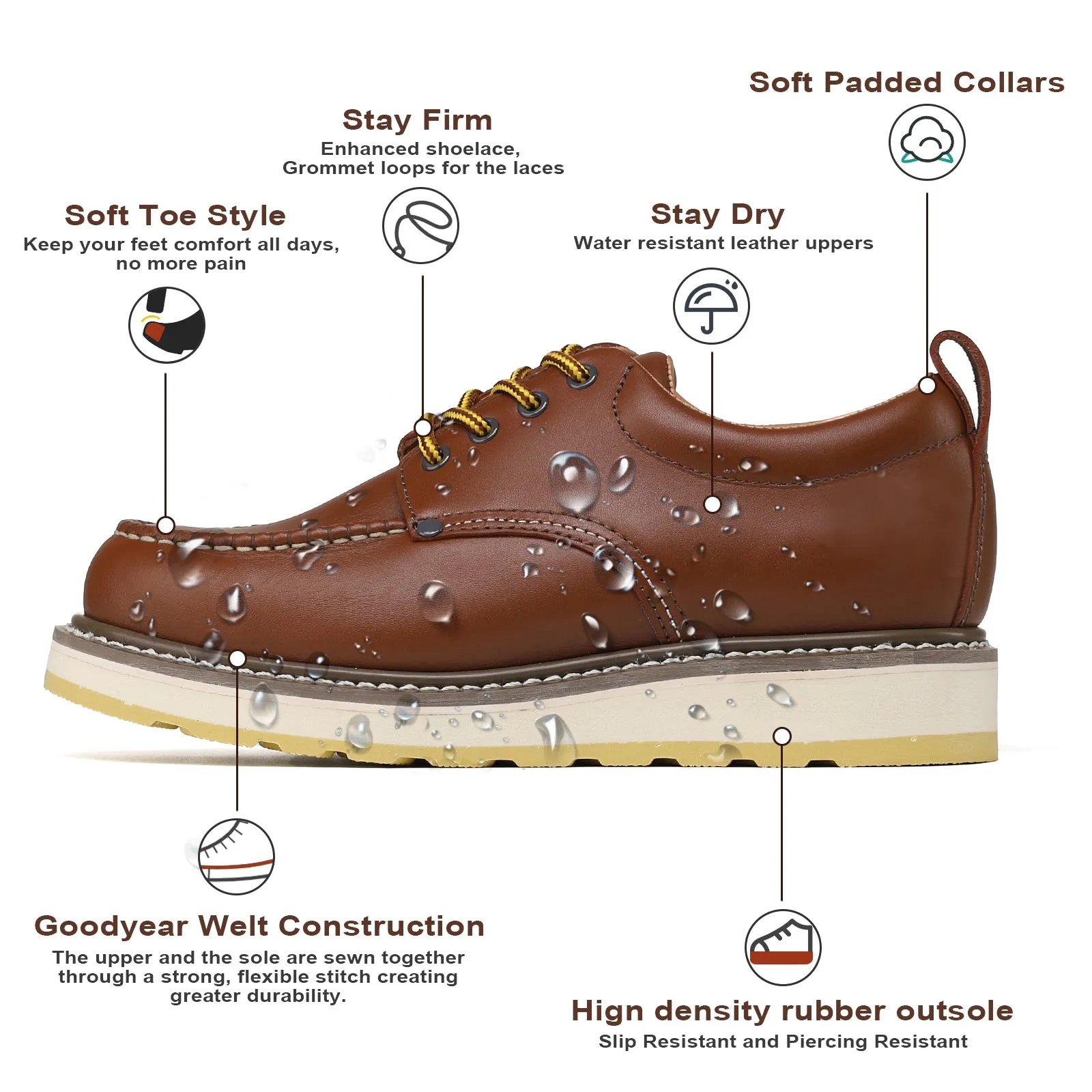 HANDPOINT 82994 Men's 4" Soft Toe Leather Oxford Work Shoes