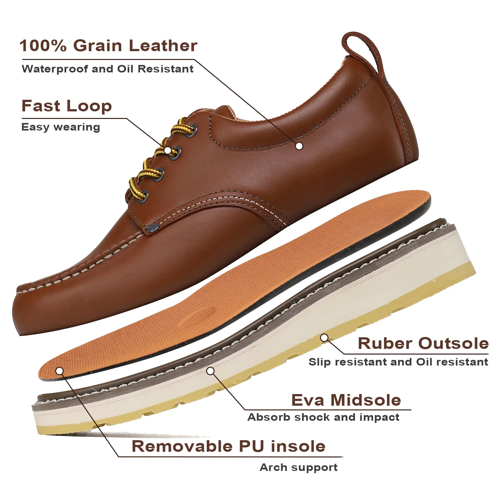 HANDPOINT 82994 Men's 4" Soft Toe Leather Oxford Work Shoes