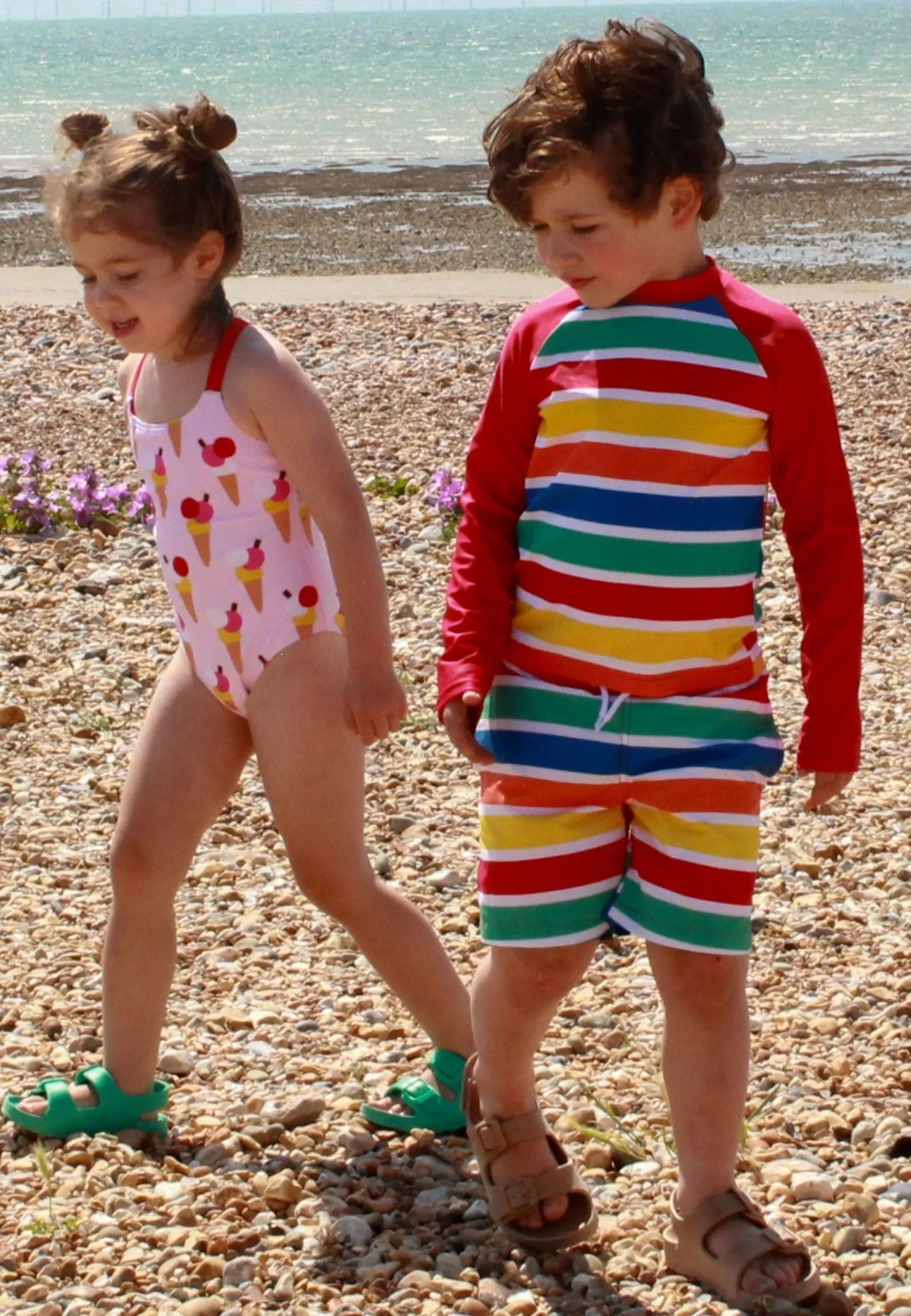 Happy Stripe Print Kids' Swim Rash Vest & Leggings Bundle