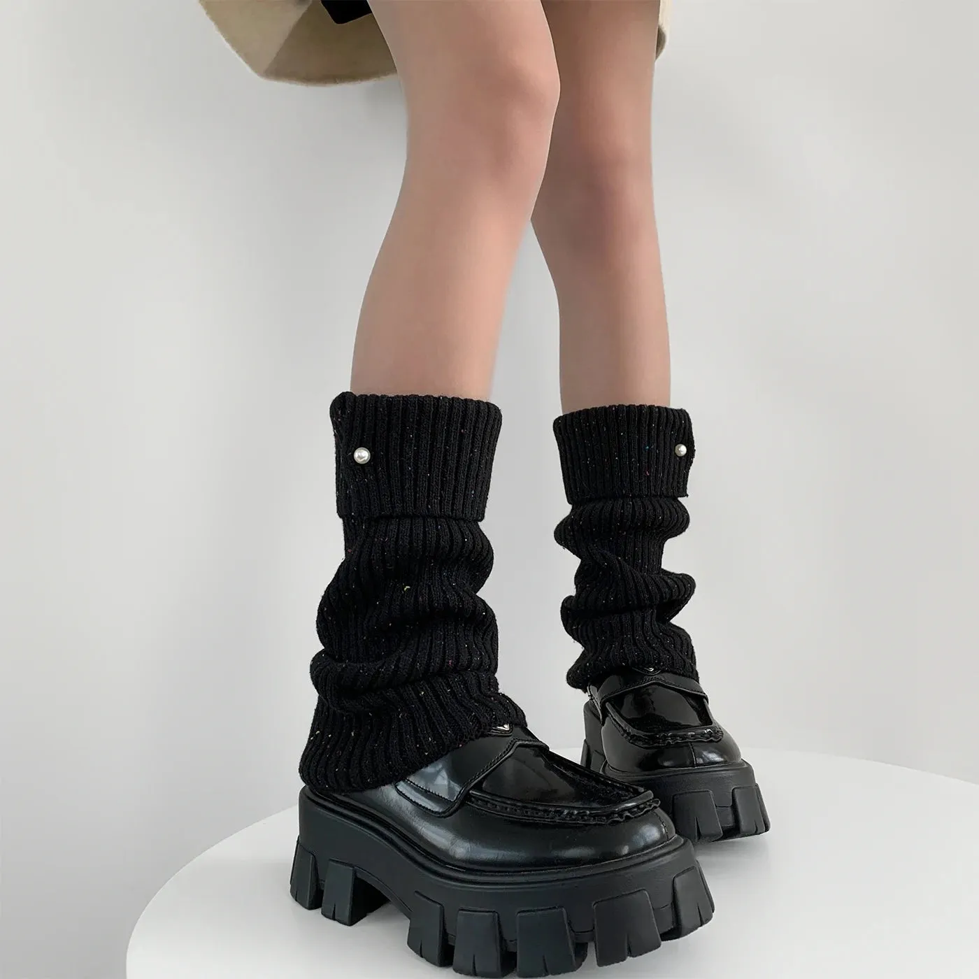Harajuku Pearl Mid-Calf Leg Warmers – Thick Wool Knit Ankle Covers for Winter