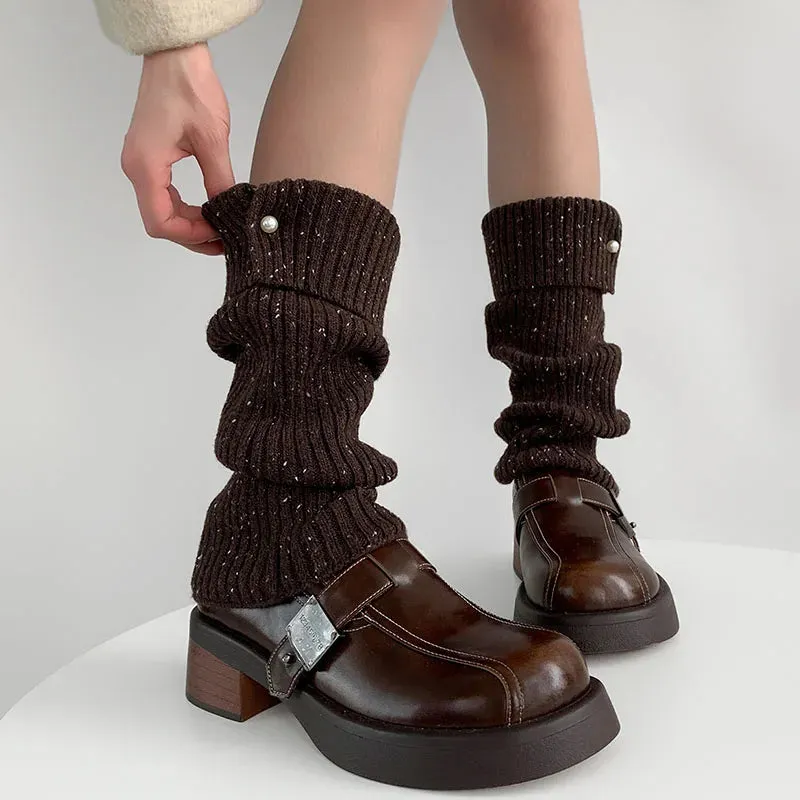 Harajuku Pearl Mid-Calf Leg Warmers – Thick Wool Knit Ankle Covers for Winter